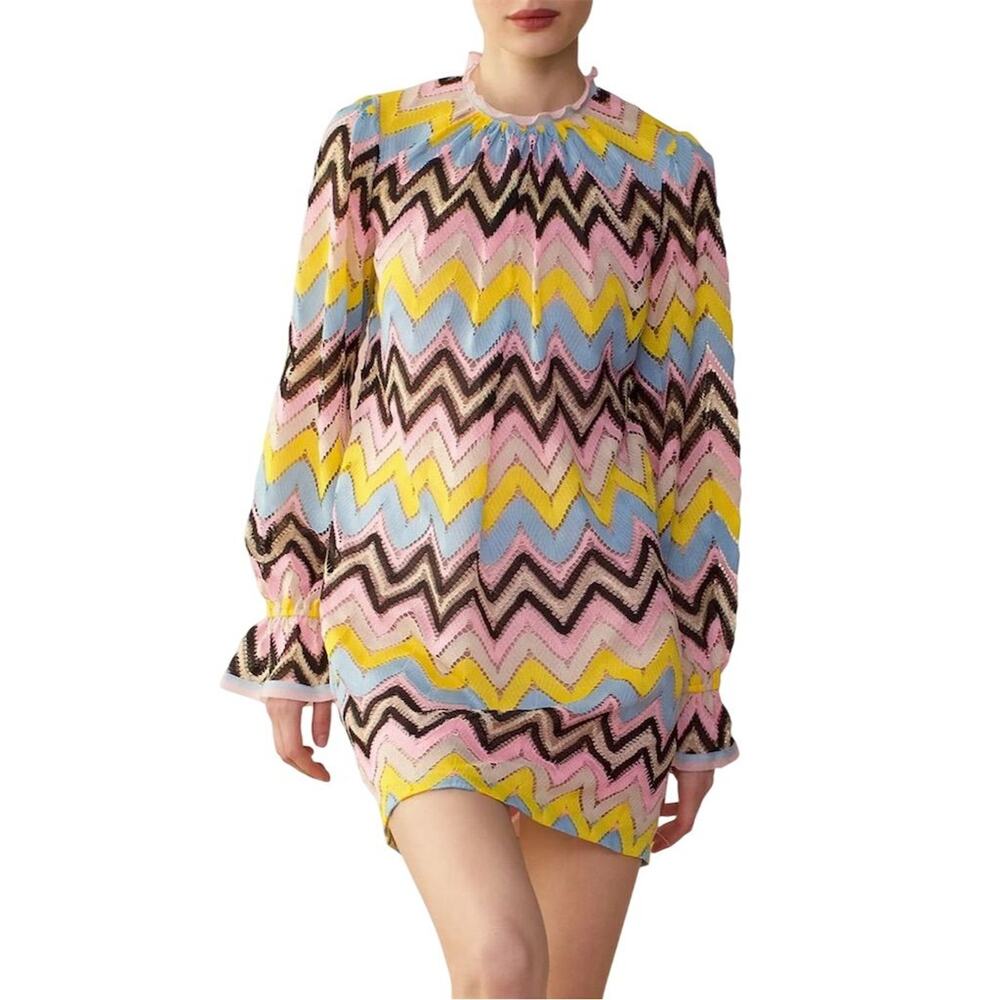 NWOT Cynthia Rowley XS Sheer Chevron Mini Dress Multicolor Party Cocktail $395